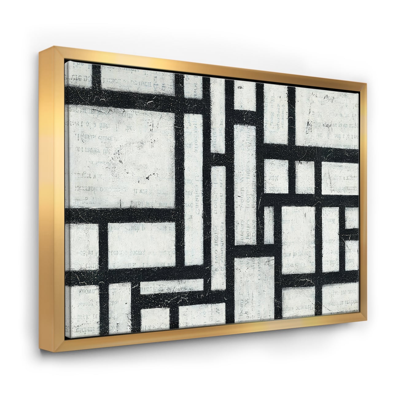 Designart - Black and White Labyrinth geometric - Mid-Century Modern Canvas in Gold Frame